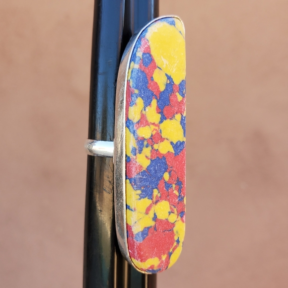 New Mosaic Balloon Jasper 925 Silver Statement Ring. - Picture 4 of 14